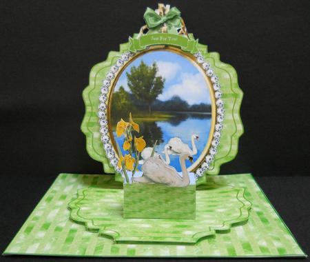 Green Swan Lake Miniature Scene 3D Easel Card & Envelope by Yvonne Middleton