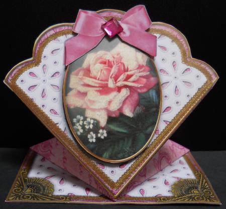 Single Pink Rose Anglaise Scallop Spring Decoupage Card by Yvonne Middleton