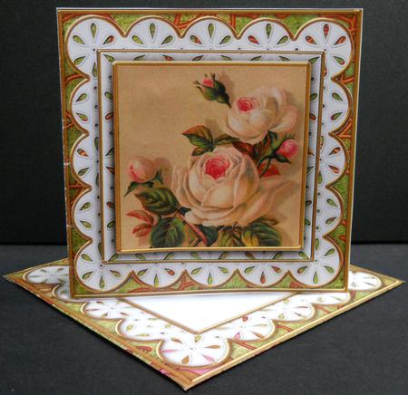 Cream Roses Anglaise Scallop Square 3D Card Kit by Yvonne Middleton