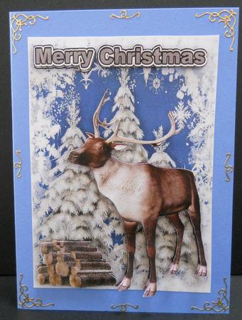 Reindeer in the Snow with Snowy Tree by Yvonne Middleton