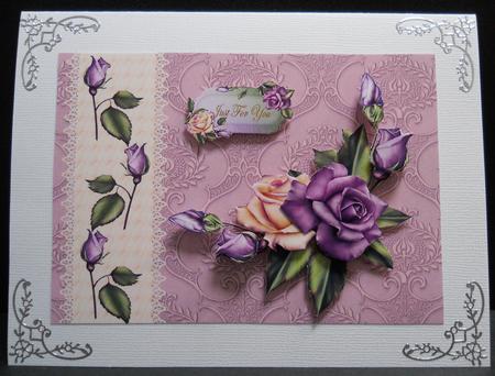 A4 Backing Paper Lavender Roses and Lace by Yvonne Middleton