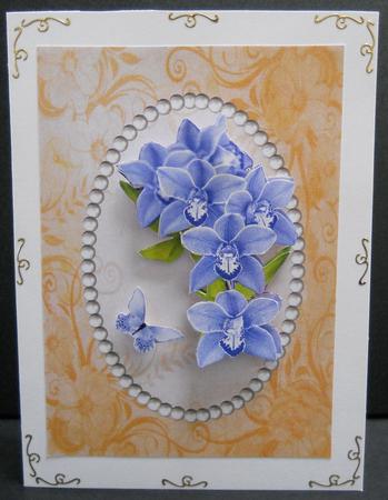 Peach Floral, Butterfly and Pearls Card Front by Yvonne Middleton