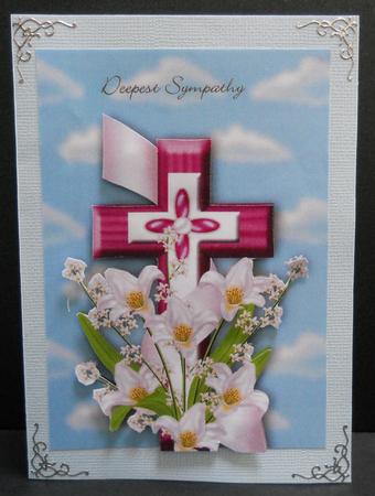 Sympathy Cross and Lilies Pink Card Front by Yvonne Middleton
