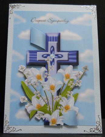 Sympathy Cross and Lilies Blue Card Front by Yvonne Middleton