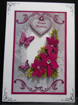 Cerise-red Flowers and Buterflies by Yvonne Middleton