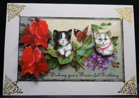 Vintage Birthday Cats and Roses by Yvonne Middleton