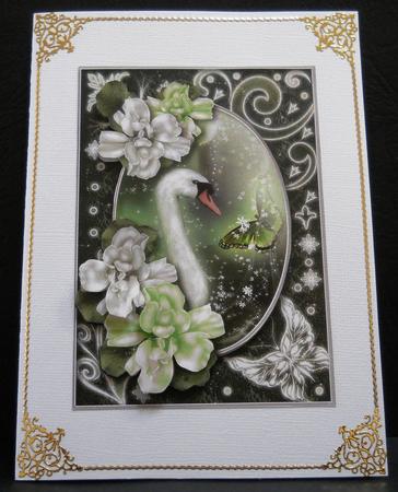 Midnight Swan in Green Decoupage by Yvonne Middleton