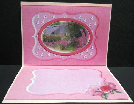 Thatched Cottage and Pink Roses Blank Insert by Yvonne Middleton