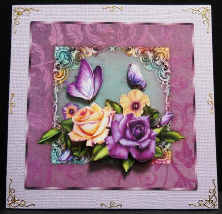 Heritage Roses and Butterflies Card Front with Step by Step by Yvonne Middleton