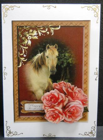 Pink Roses and Horse Card Topper by Yvonne Middleton