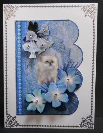 Dreamy Kitten 4 Scalloped Edge Card Decoupage by Yvonne Middleton