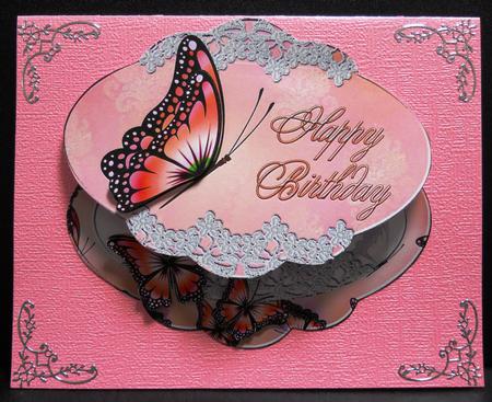 Delightful Peach Butterfly Shape Card by Yvonne Middleton