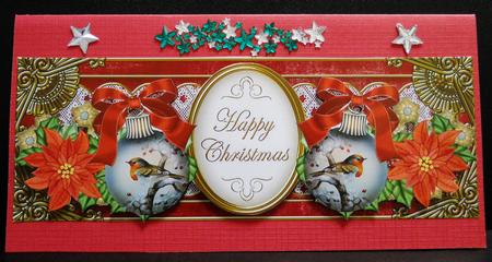 Red Robin Happy Christmas Large Dl Decoupage Topper by Yvonne Middleton