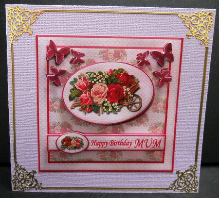 Floral Happy Birthday Mum Card Front with Insert (pink) by Yvonne Middleton