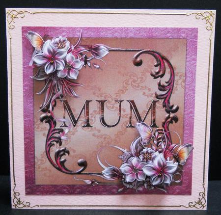 Winter Flowers 8x8 Decoupage Card - Mum - Pink and Brown by Yvonne Middleton