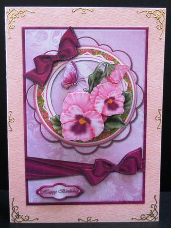 Pink Pansies on Scalloped Frame Card Front by Yvonne Middleton