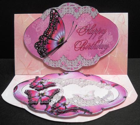 Delightful Pink Butterfly Shape Card by Yvonne Middleton