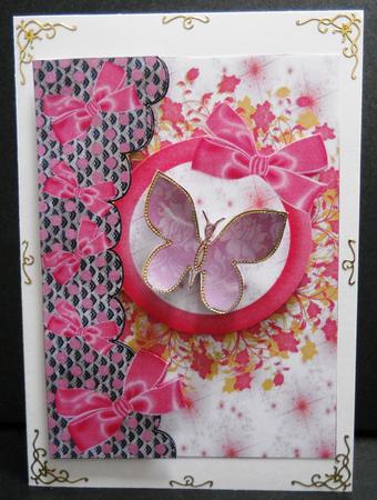 Pink Bows and Flowers with Dotty Edge Card Base by Yvonne Middleton