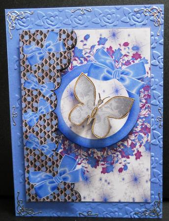 Blue Bows and Flowers with Dotty Edge Card Base by Yvonne Middleton