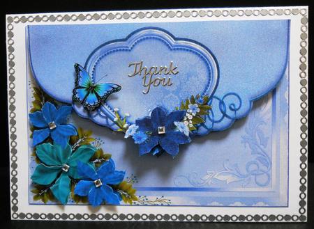Flowers and Butterfly's Faux Envelope Card in Blue by Yvonne Middleton