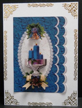Teal Christmas Candles in a Pearl Frame by Yvonne Middleton