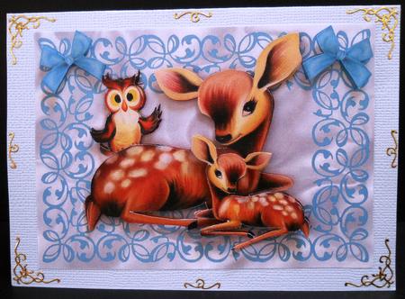Cute Little Deers with Owl by Yvonne Middleton