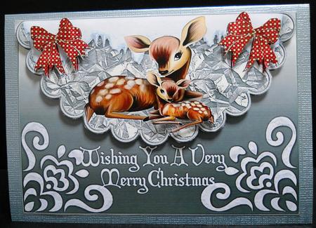 Cute Little Deer with Bow on Scalloped Envelope by Yvonne Middleton