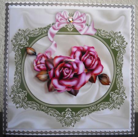 Green Lace with Opulent Pink Roses and Dove by Yvonne Middleton