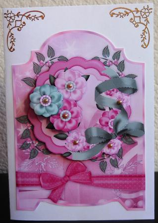 Christmas Floral Screen Card in Pink and Green by Yvonne Middleton