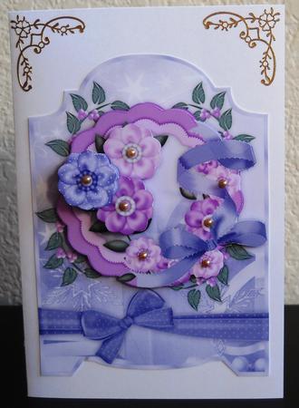 Christmas Floral Screen Card in Blue and Purple by Yvonne Middleton