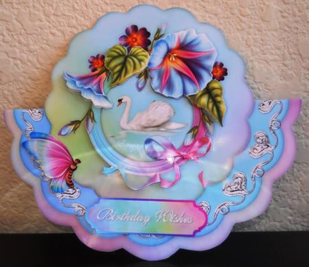 Morning Glory Swan Scallop Wobble Card by Yvonne Middleton