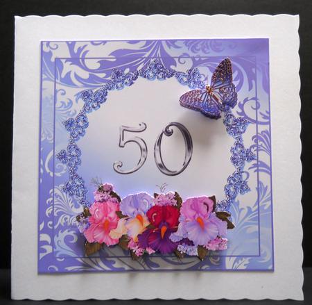 Iris and Butterflies 50th Birthday/anniversary Card Topper by Yvonne Middleton