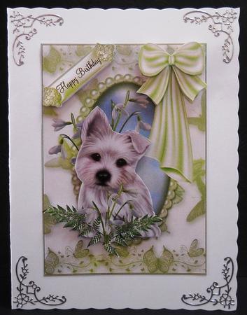 Puppy Among the Snowdrops Card Topper by Yvonne Middleton