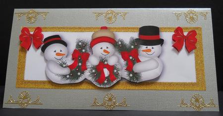 Jolly Snowmen in Gold Glitter Frame with Bows Dl by Yvonne Middleton