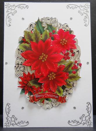 Poinsettia and Holly Christmas Green Ornate Background by Yvonne Middleton