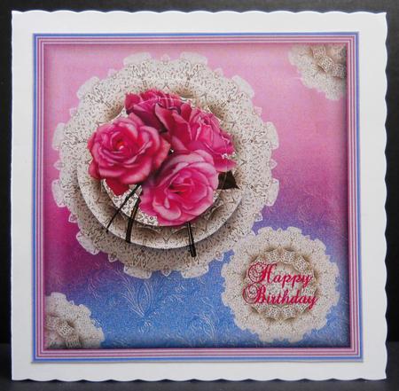 Birthday Roses on Lace Doily by Yvonne Middleton