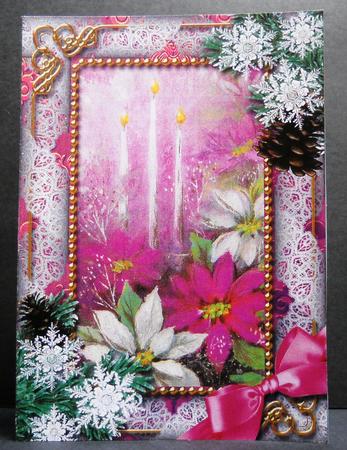 Pink Poinsettia Snow 7x5inch Folded Picture Card by Yvonne Middleton