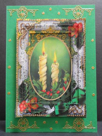 Candle Duo Holly Spiral Edge Stacker 7x5in Card Front by Yvonne Middleton
