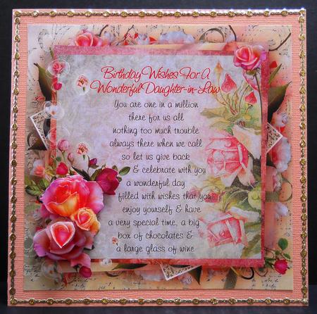 Pink Rose Daughter-in-law Birthday Verse 8x8in Step by Step by Yvonne Middleton