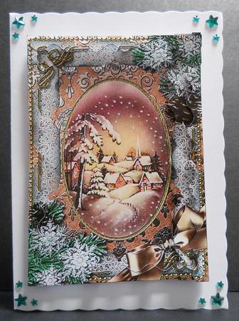 Snowy Village Snow 7x5in Spiral Wavy Edge Stacker by Yvonne Middleton