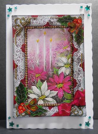 Pink Poinsettia Holly 7x5in Spiral Wavy Edge Stacker by Yvonne Middleton