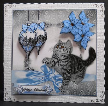 Cute Kitten Playing Christmas Card Topper by Yvonne Middleton
