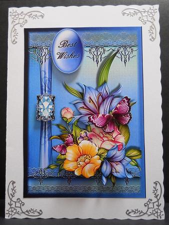 Flora on a Shimmering Blue Frame by Yvonne Middleton