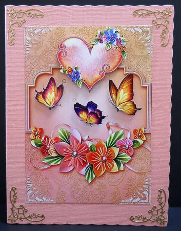 Peach Origami Flowers, Butterflies & Heart by Yvonne Middleton