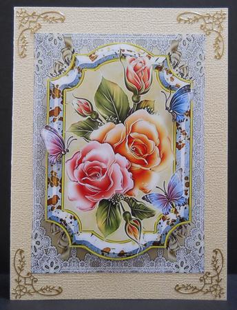 Beautiful Pink and Apricot Roses Ina Gilded Frame by Yvonne Middleton