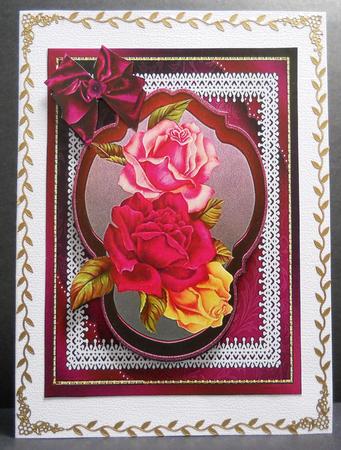 Beautiful Roses in a Burgandy Frame  by Yvonne Middleton