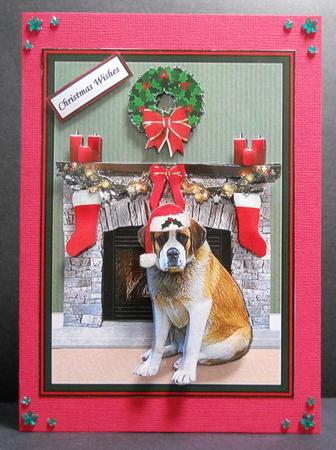 St.bernard Christmas Fireplace 3D Decoupage by Yvonne Middleton