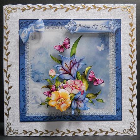 Gorgeous Flowers in Dusky Blue Frame Topper by Yvonne Middleton