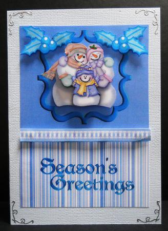 Snowman Family Card Front (blue) by Yvonne Middleton