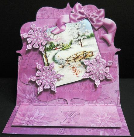 Lilac Snowscene Flake Easel Bracket Card & Envelope Kit by Yvonne Middleton
